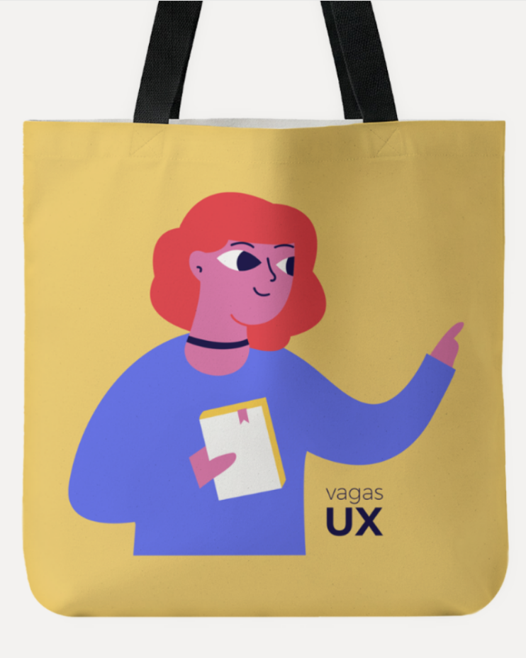 Ecobag amarela com ilustração e logo VagasUX